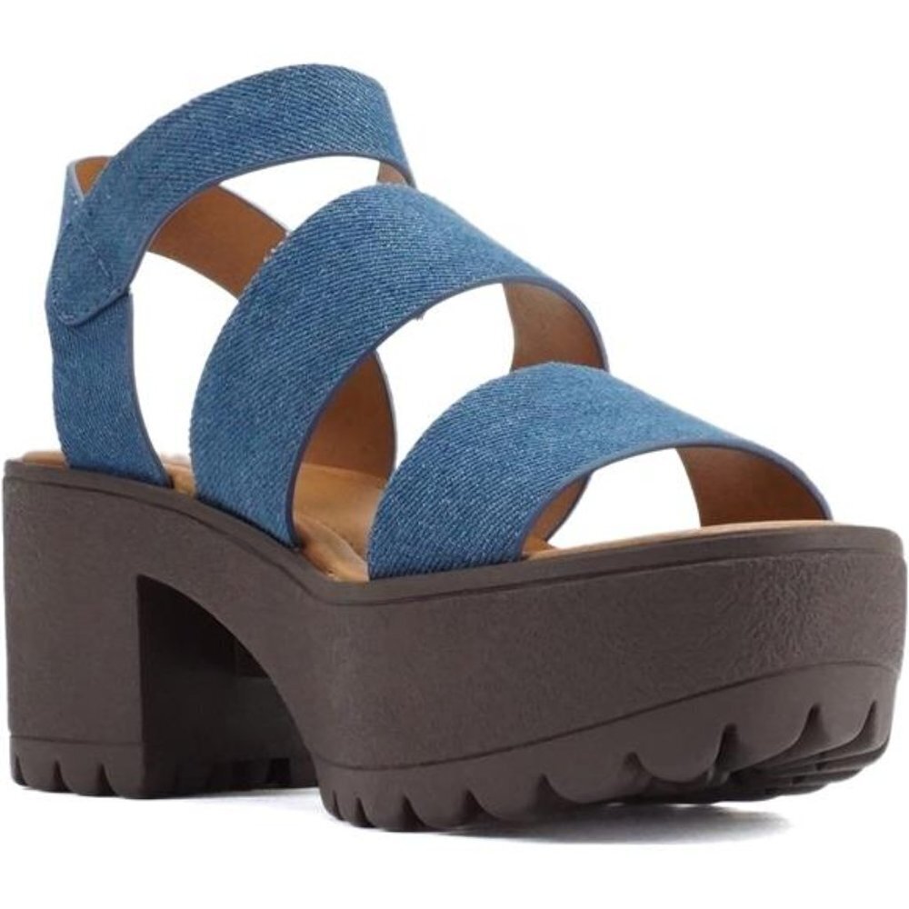 Women's Lug Sole Block Heel Sandals - Open Toe Adjustable Ankle Strap